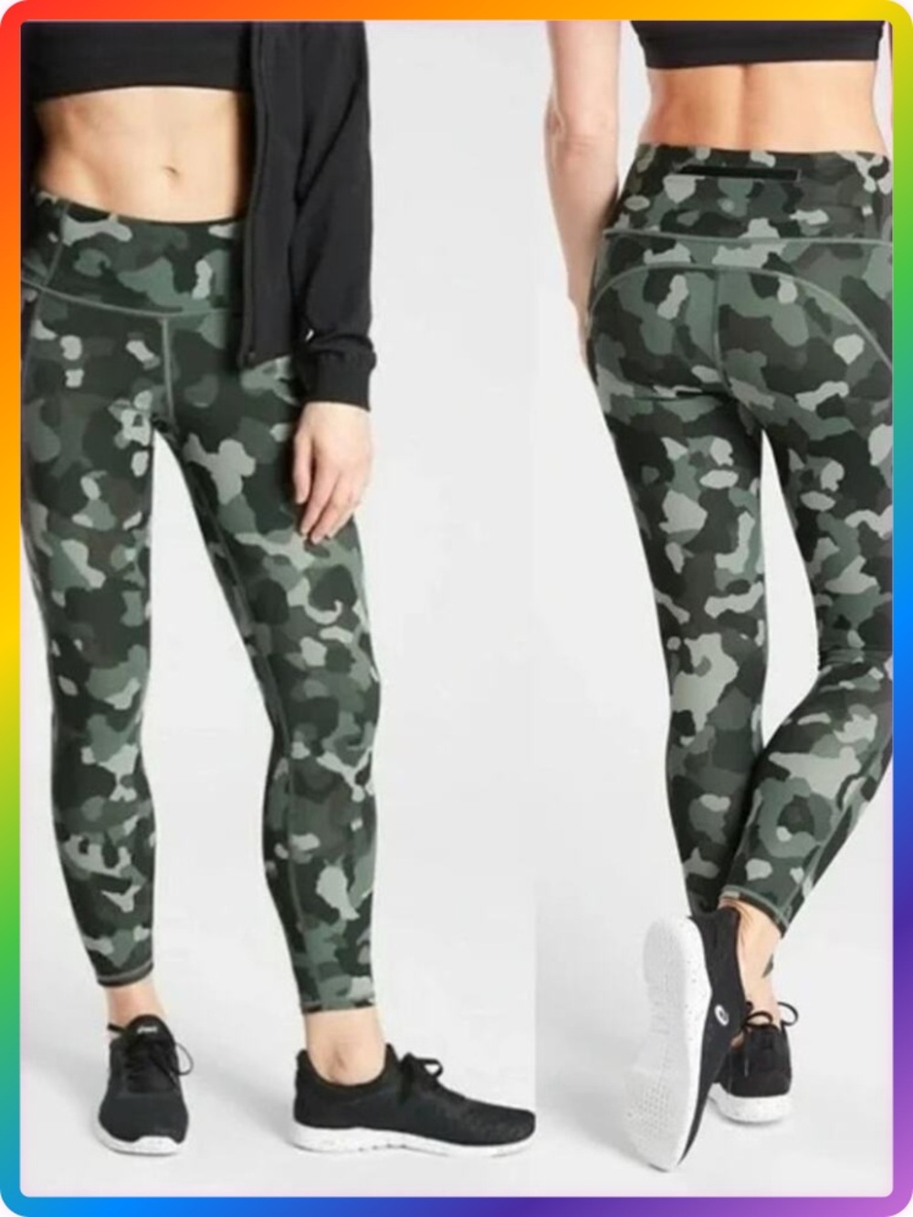 Athleta Lightning Camo 7/8 Yoga Leggings SIZE S Green Stash Pocket Active